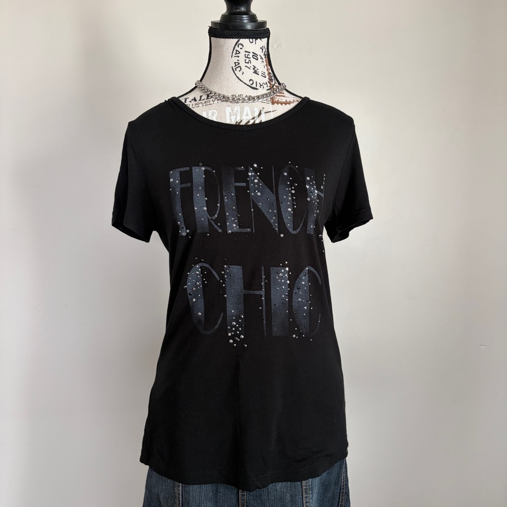 Y2K Esprit black short sleeve rhinestone studded top